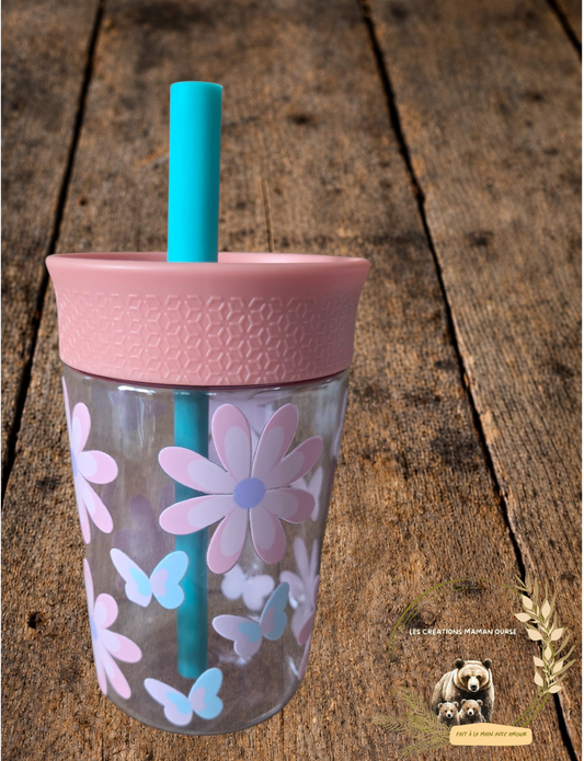 Verre anti-renversement "Fleurs & Papillons"